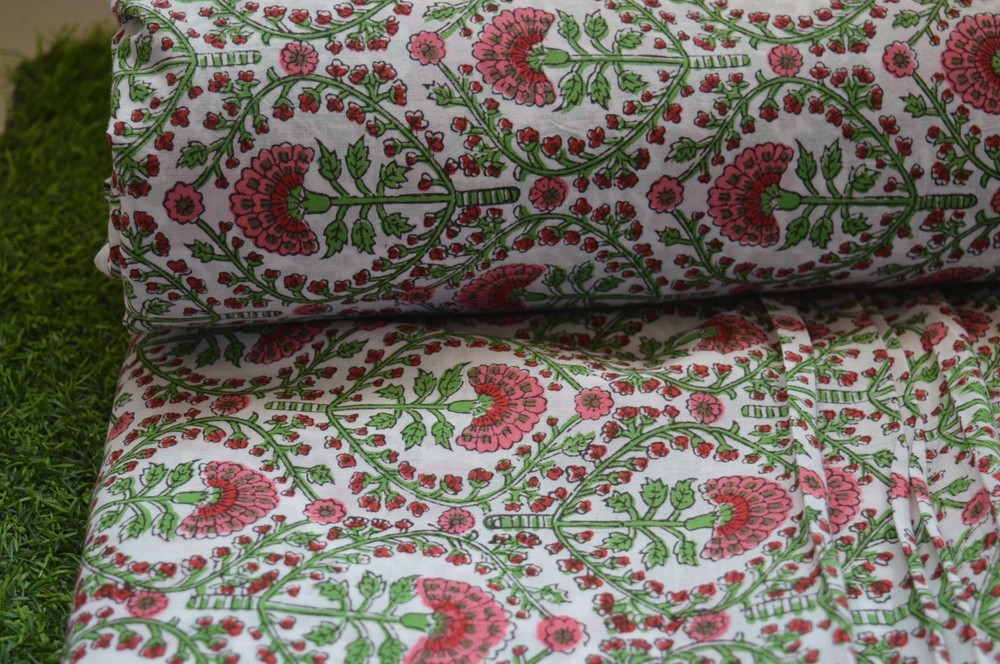 Hand Block Printed Fabric 100%Cotton 4 Yard NO TARRIF CHARGES 100%✅ ZK_133