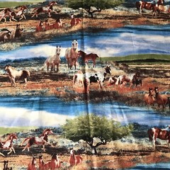 Nancy Glazier Fabric Mustang Meadows Wild Horses Water Mountains 1 Yard