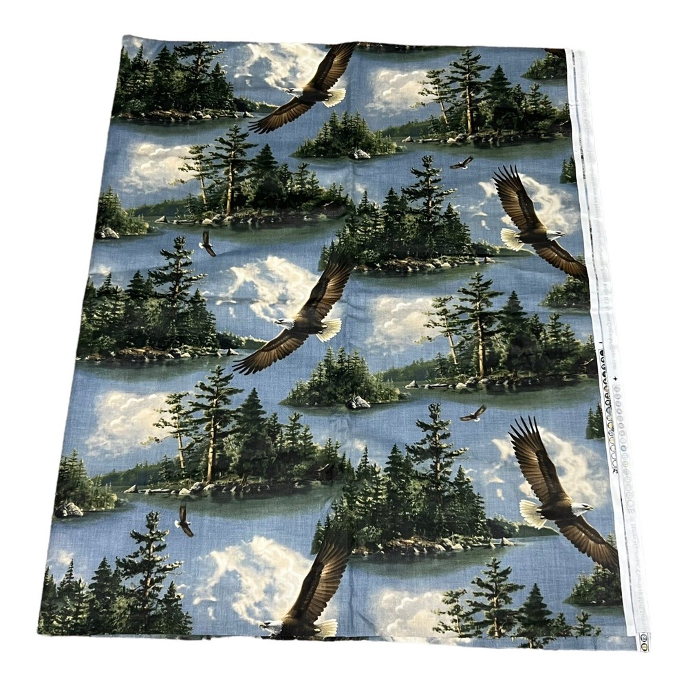 Vintage Hautman Souring Eagle Rock Mountain River Material Fabric 45”x56.5 1 Yd+