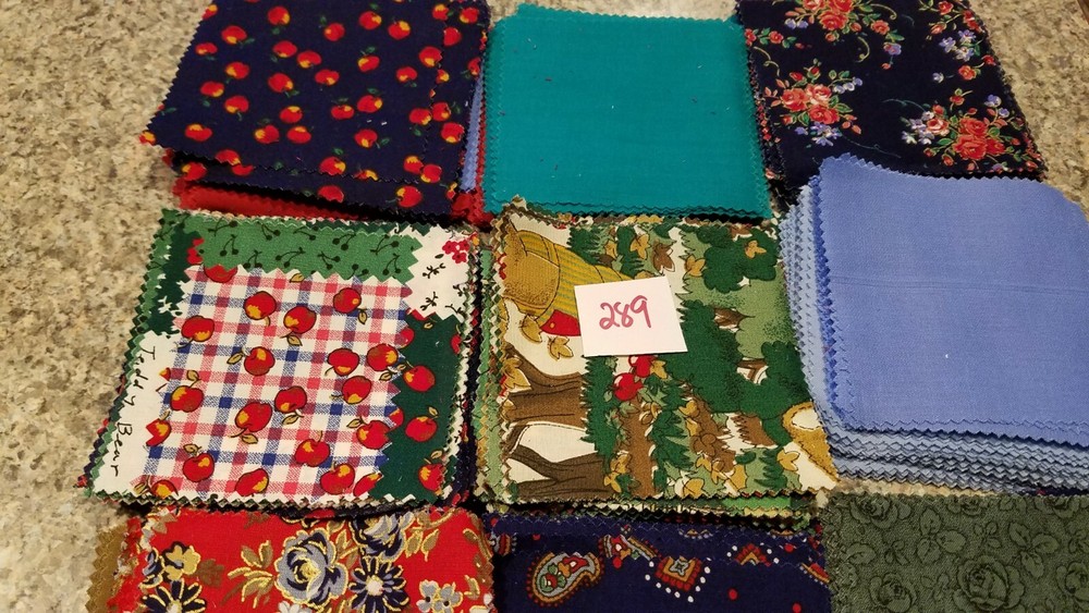 LARGE LOT OF COTTON CHARM SQUARES 4″ ASSORTED COLORS & DESIGNS LOT#289