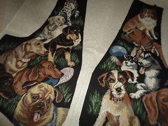 TAPESTRY PRINT SIAMESE CAT KITTENS OR PUPPY DOGS DALMATIONS 30 X 30 BROWN BLACK