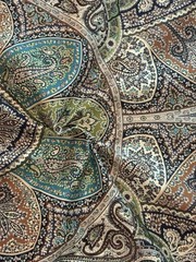 Zulaika Brown, Blue, Teal Paisley Fabric 4 Yards Total