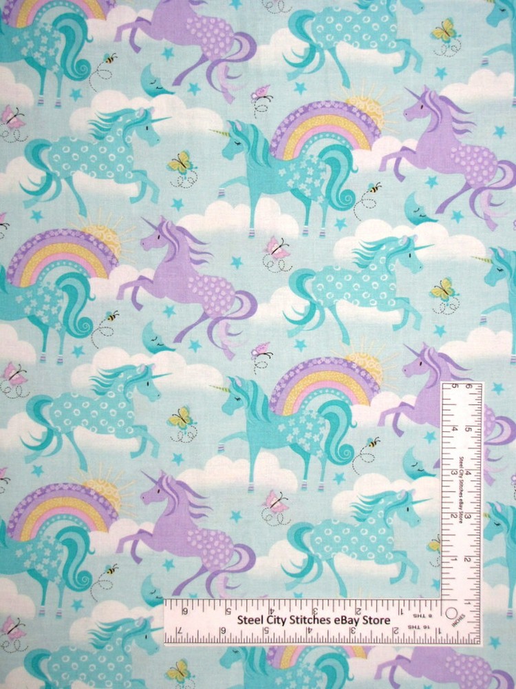 Unicorn Rainbow Cotton Fabric Cloud Butterfly Stars FabricTraditions By The Yard