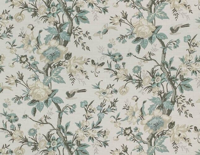 THIBAUT CURTAIN FABRIC DESIGN Nemour 3.6 METRES BEIGE/AQUA ENCHANTMENT COLL