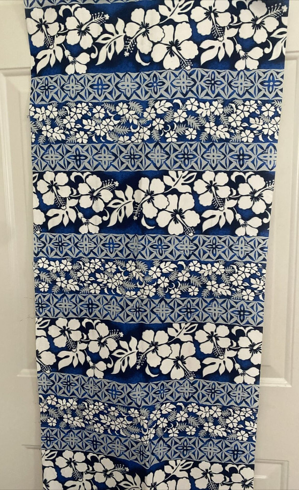 TRANS PACIFIC TEXTILES Hawaiian Flowers Floral Blue & White Fabric 44″ wide 19″