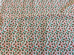 RED & GREEN HOLLY LEAVES ON WHITE COTTON- 7/8 YARD