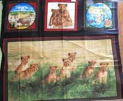 1 panel “My African Journey” Lion Cubs, Map Quilt Top/Wall Hanging 36″ x 44″