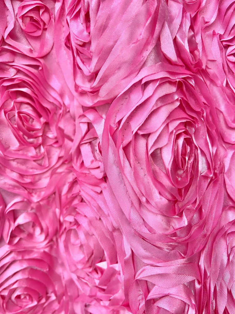 Paige PINK 3D Floral Polyester Satin Rosette Fabric by the Yard – 10028