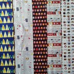 Japanese Cat Fabric Bundle 5pcs 50cm 20″ Kokka Cotton Cute Sushi UFO Daruma