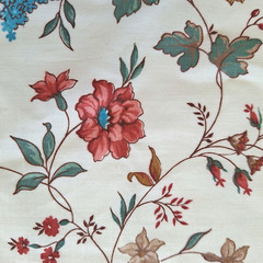 Flowers Vines Red Teal On Cream Chintz Joan Kessler Concord Cotton Fabric 2.5 YD