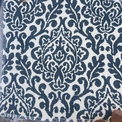 Damask 100 % Linen upholstery Fabric White/Blue by Chris Stone by The Yard 54”
