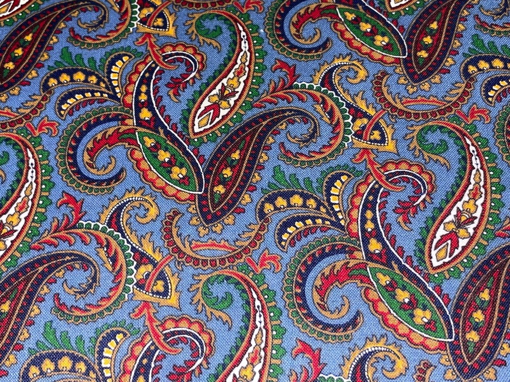 1/2 Yd Vintage Blue Paisley Floral Print BTHY Cotton Fabric by Cranston Print