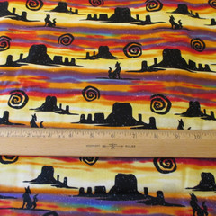 Cotton Fabric Southwestern Colorful Kokopelli Desert Coyotes Sky 1yd 29″ x 44