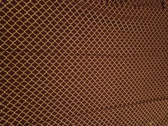 2 38 X 38 Squares “Buttercream” brand Trellis pattern fabric in red and gold