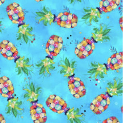 3 Wishes 17321 Party Animals Animal Pineapples Turquoise Cotton By The Yard