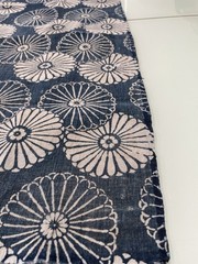 Vintage Japanese Handwoven Katazome Boro Indigo Fabric Chrysanthemum Faded 62″