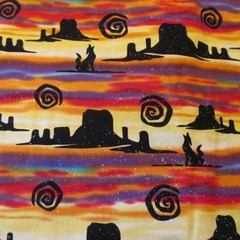 Cotton Fabric Southwestern Colorful Kokopelli Desert Coyotes Sky 1yd 29″ x 44