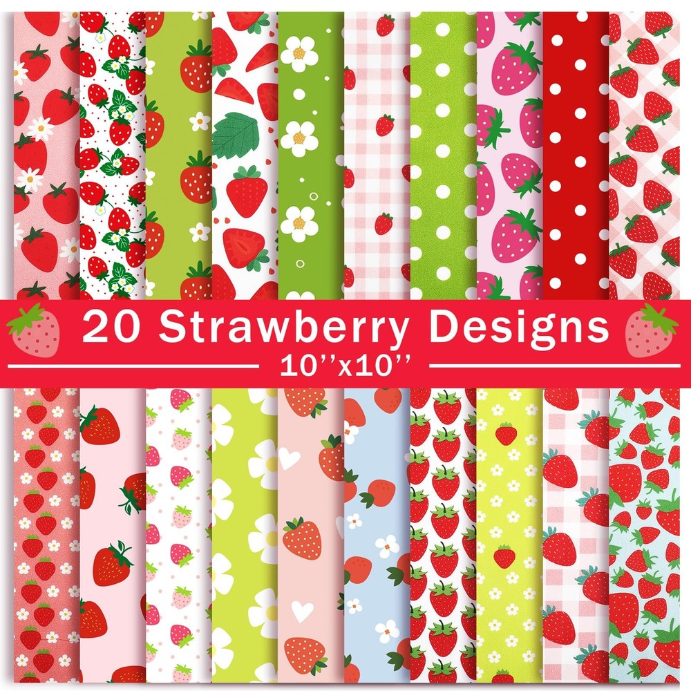 HunnmingRe 20 Pcs 10”x10” Strawberry Quilting Fabric Square Strawberries Precu
