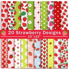 HunnmingRe 20 Pcs 10”x10” Strawberry Quilting Fabric Square Strawberries Precu
