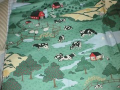 Vintage WAMSUTTA Fabric Country Farm Red Barns Cows Chickens cotton 2.66 Yards