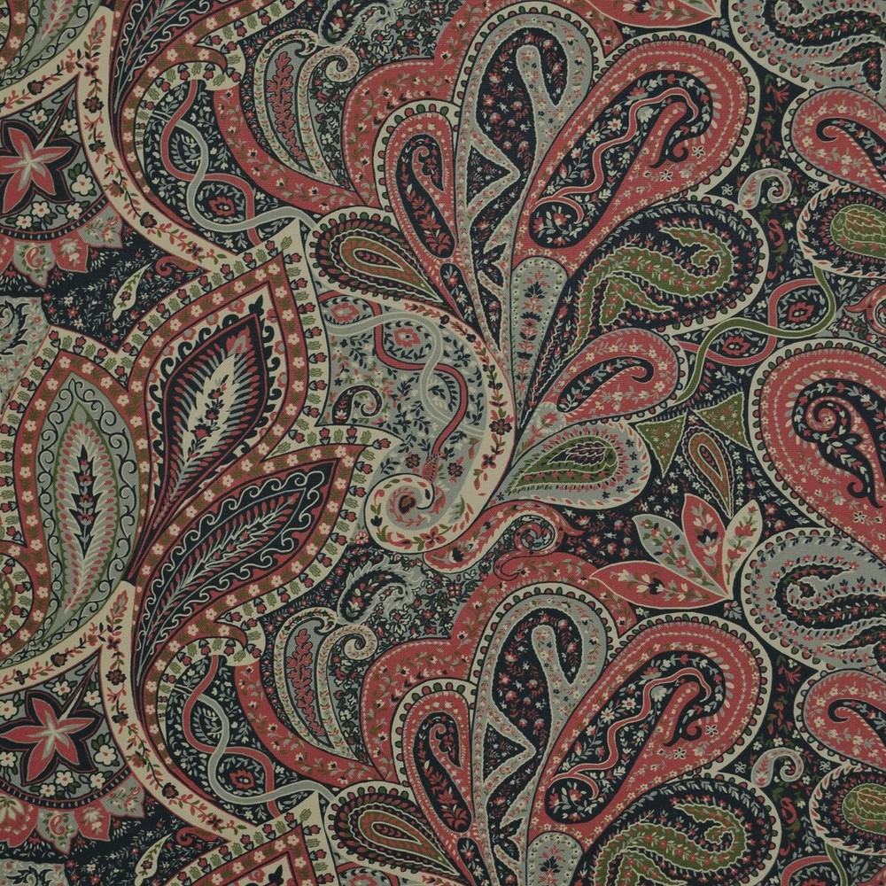 P Kaufman MILOS MERLOT Cotton Red Green Paisley Drapery Uph Print Fabric