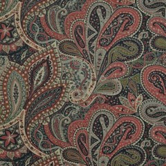 P Kaufman MILOS MERLOT Cotton Red Green Paisley Drapery Uph Print Fabric
