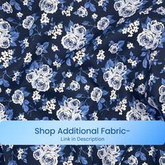 Navy Blue Rose Floral Smocked Cotton Fabric: GIRLS Shirred Material 27 Inch Wide