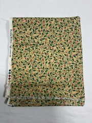 BUNDLED BUDDIES by SSI Green Holly Vines Red Berries on Gold Fabric 108in x 44in