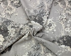 WAVERLY BALLAD BOUQUET PLATINUM GRAY LARGE FLORAL LINEN FABRIC BY YARD 54″W
