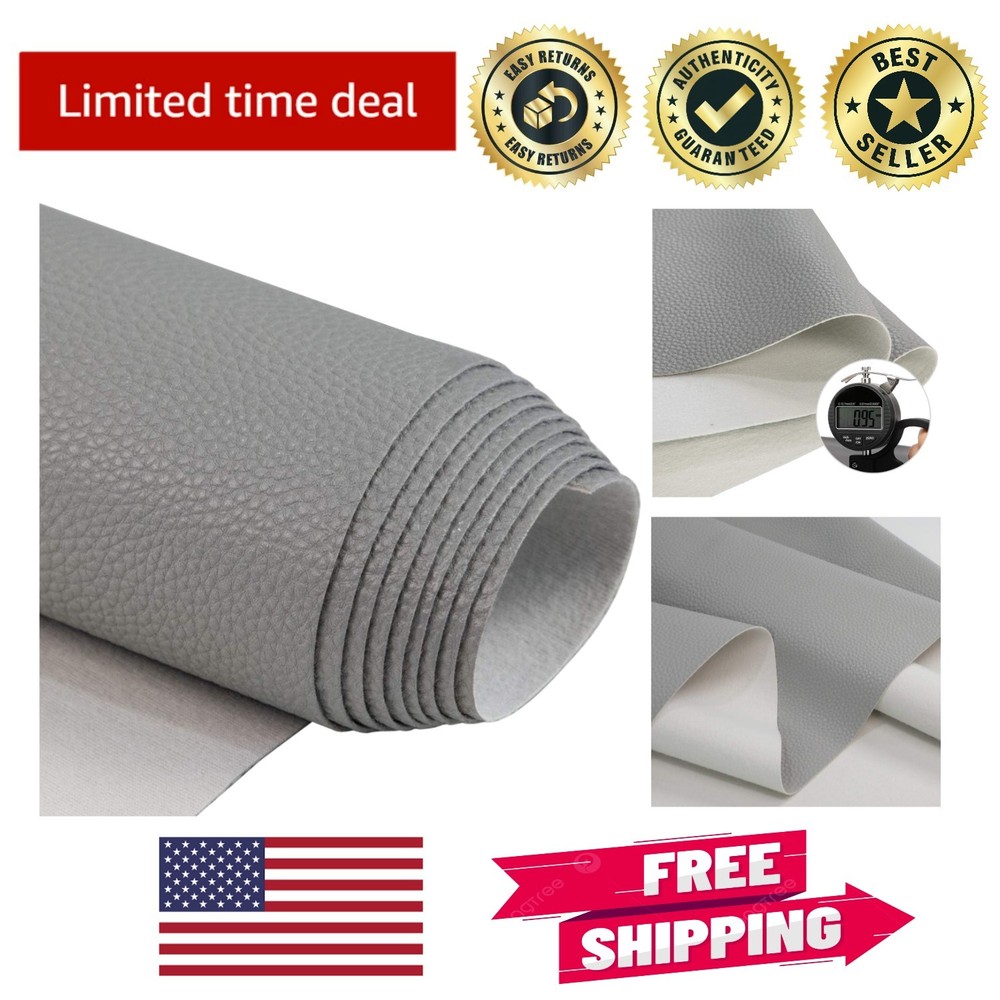 Versatile Faux Leather Sheets – 2 Yards of Durable Pebbled Gray for Any Crafting