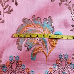 5 YARDS LOT PINK METALLIC BROCADE FABRIC 54″ FLORAL EMBOSSED SCALLOPED EDGE