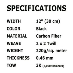 5 FT x 12″ – Carbon Fiber FABRIC-2×2 Twill WEAVE-3K/220g