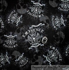 BonEful Fabric FQ Cotton Quilt Black Gray White B&W US Skull Cross Bone Skeleton