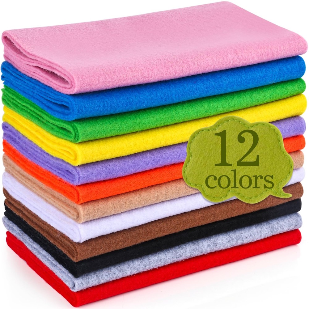 XSEINO 12 Rolls 8″x35″(20.5x90cm) 1.4mm Thick Soft Felt Fabric Sheet 12 Assorted