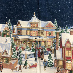 Daisy Kingdom ANTIQUE VILLAGE Double Border Fabric Snow Christmas 2 Yds +10″ New