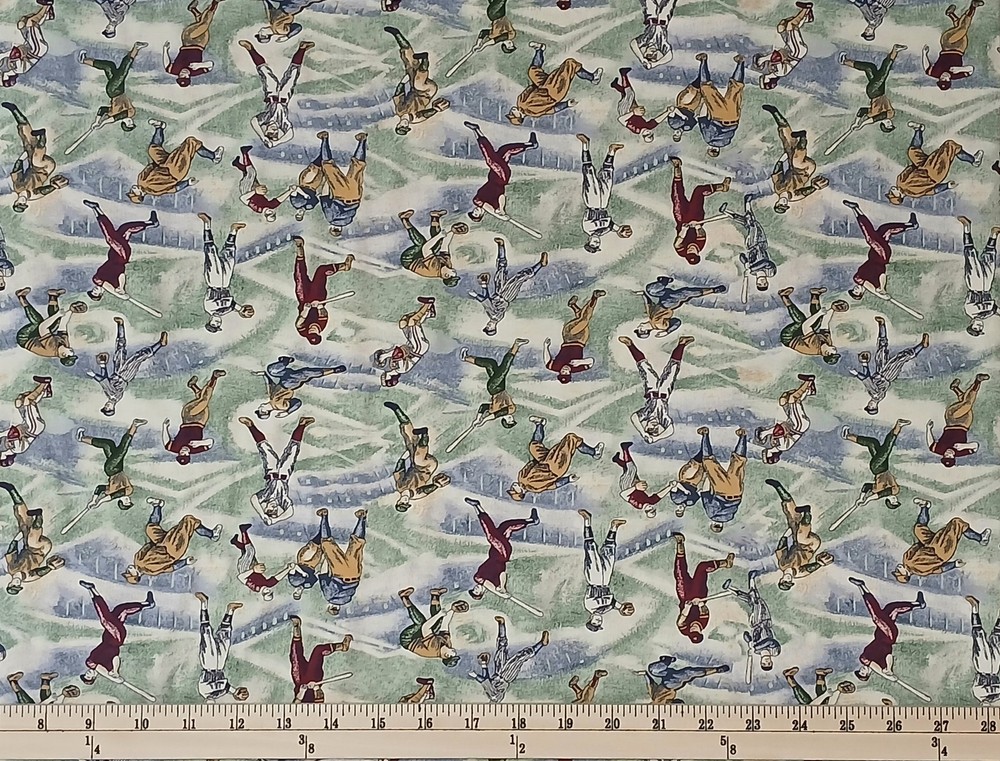 Cotton Baseball Fields Players Bats Hitting Sports Fabric Print by Yard D667.89