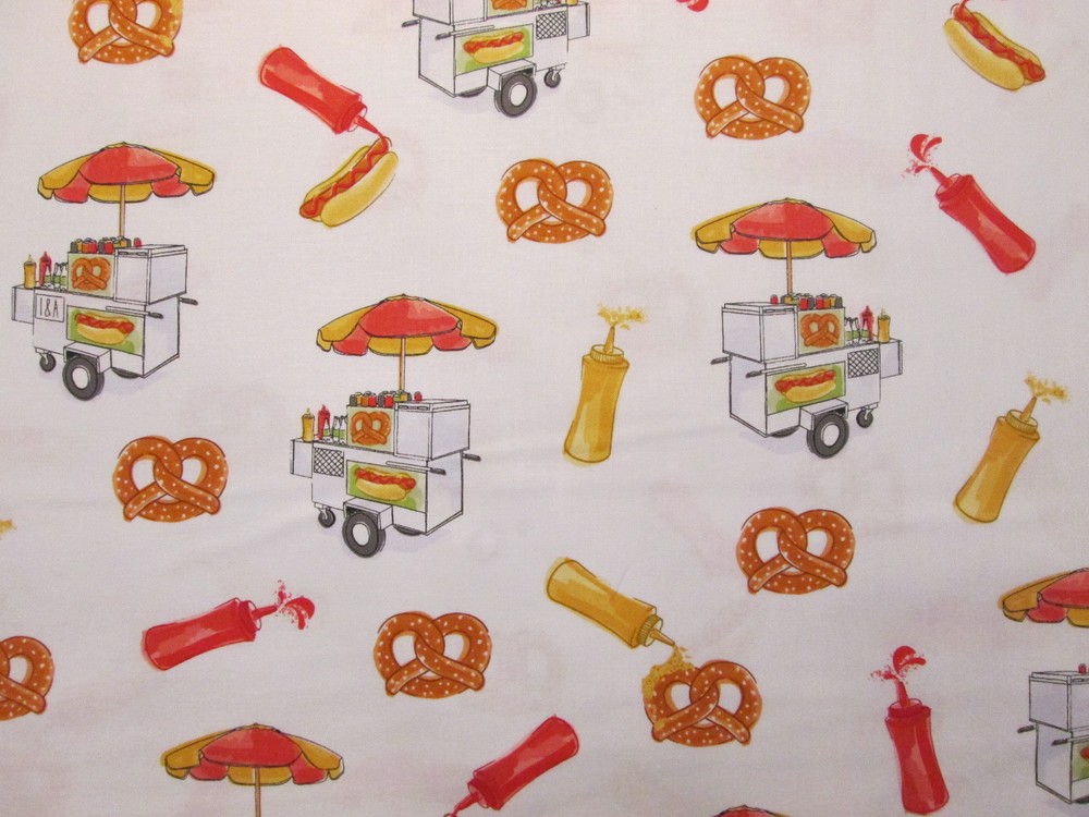 Hot Dogs Pretzels Hot Dog Cart Snacks Food Cotton Fabric FQ