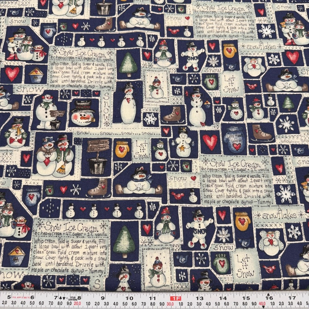 Vintage Dianna Marcum Snow Ice Cream Recipe Blue Cotton Fabric by the HALF YARD