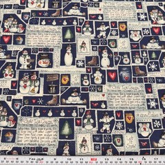 Vintage Dianna Marcum Snow Ice Cream Recipe Blue Cotton Fabric by the HALF YARD