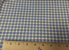Vintage Plaid Checked Squares Print Fabric Yellow White And Blue 100% Cotton BTY