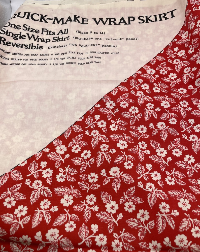 Vintage Red Calico “One Size Fits All Quick Make Wrap Skirt” Cotton Fabric Panel