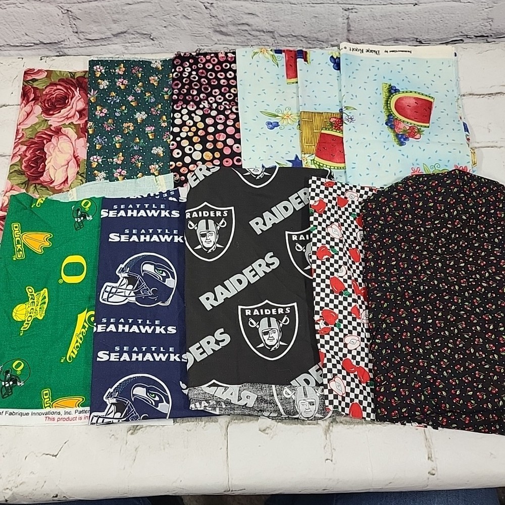 Fabric Remnants Scrap Lot 12oz Vintage Floral Prints Sports Teams Quilt Craft