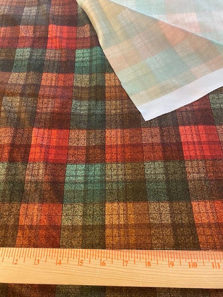 Retro nylon polyester blend plaid print fabric 1 yard 21″ x 64″
