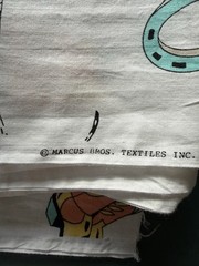 Vintage Fabric Marcus Bros. Western Cowboy Horse Lasso Pastels Teal White 5+ Yds