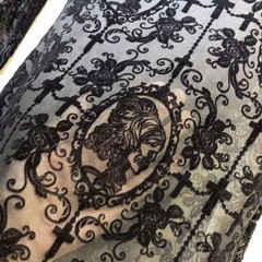 55″ Soft Black Skull Lace Fabric – Floral Tulle for DIY Dress, Party Decor, Curt