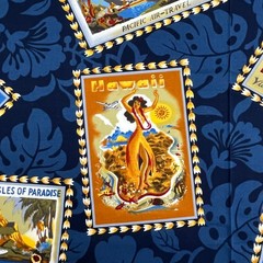 2.7 Yds Hawaiian Tropical Fabric Airline Travel Posters Hoffman Fabrics Cotton