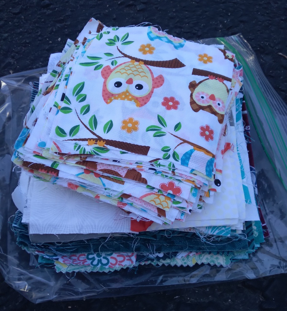 Quilting Fabric Squares 4 x 4 Lot Owl Solid Pattern Grey Purple White Red