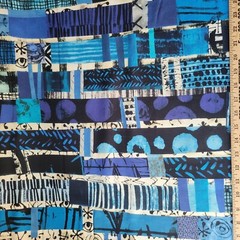 Blue, Black, Cream, Graffiti Strips Cotton Shirting/Quilting – So Cute! OEKO-TEX