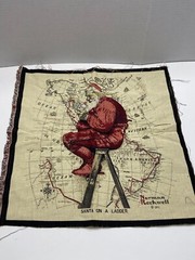 Unfinished Tapestry Fabric Throw Pillow Panel Santa Mapping Trip Norman Rockwell