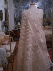 DESIGNER FABRIC INDIAN SILK SHEER IVORY W/ METALIC GOLD W/ SCARF TO MATCH 3.9YDS